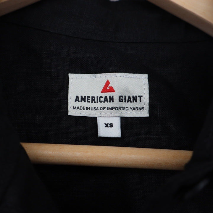 American Giant Black Linen Short Sleeve Button Up Shirt Women's XS