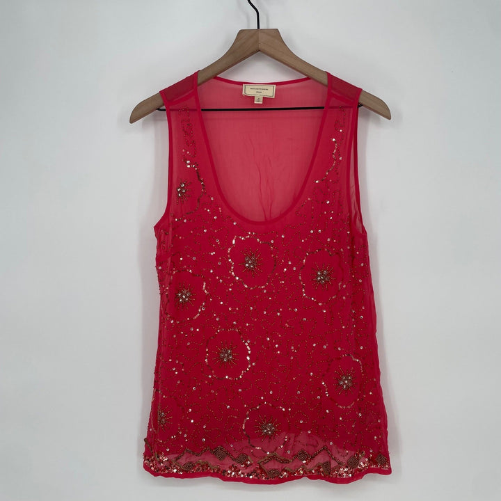 Moulinette Soeurs Beaded Tank Top Coral Pink Sheer Beaded Embellishment Size 4