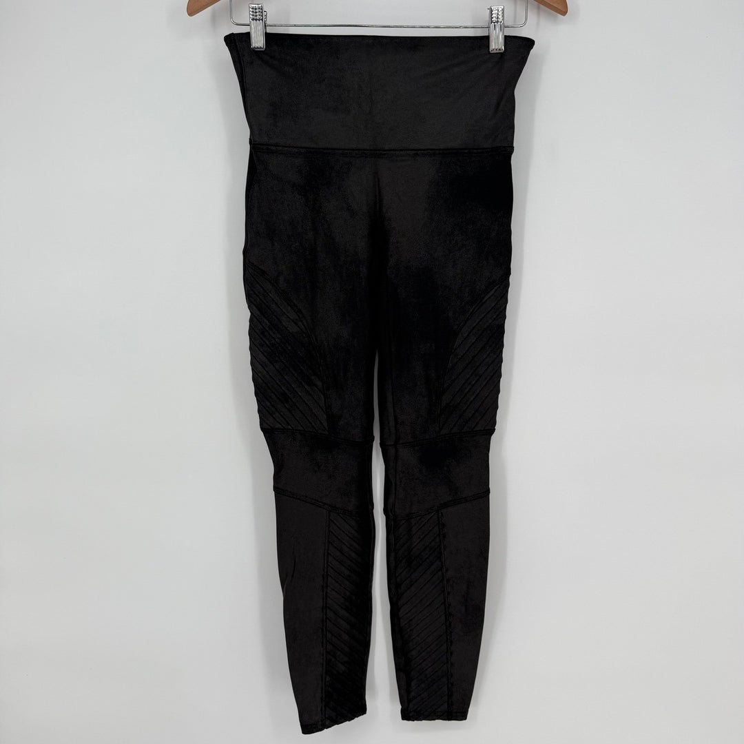 SPANX Moto Velvet Leggings Black High Waist Moto Paneled Size L