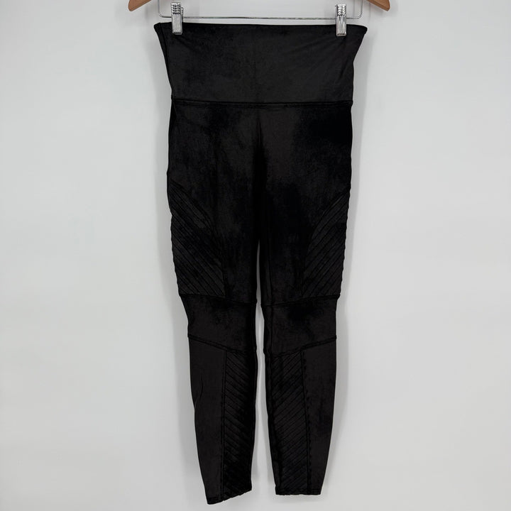 SPANX Moto Velvet Leggings Black High Waist Moto Paneled Size L