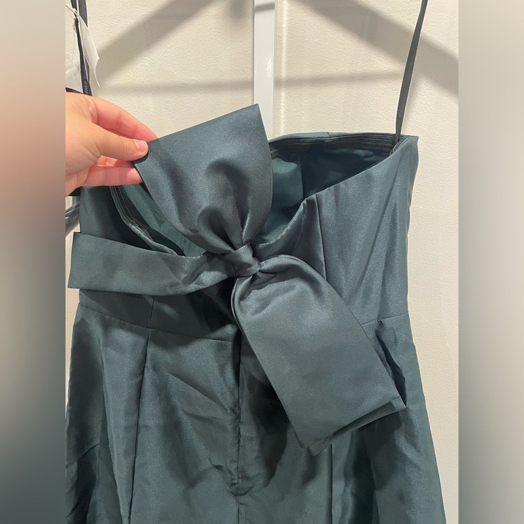 Alfred Sung Strapless A-Line Satin Gown With Modern Bow Detail Size 12