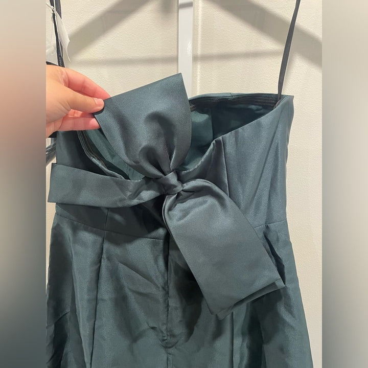 Alfred Sung Strapless A-Line Satin Gown With Modern Bow Detail Size 12