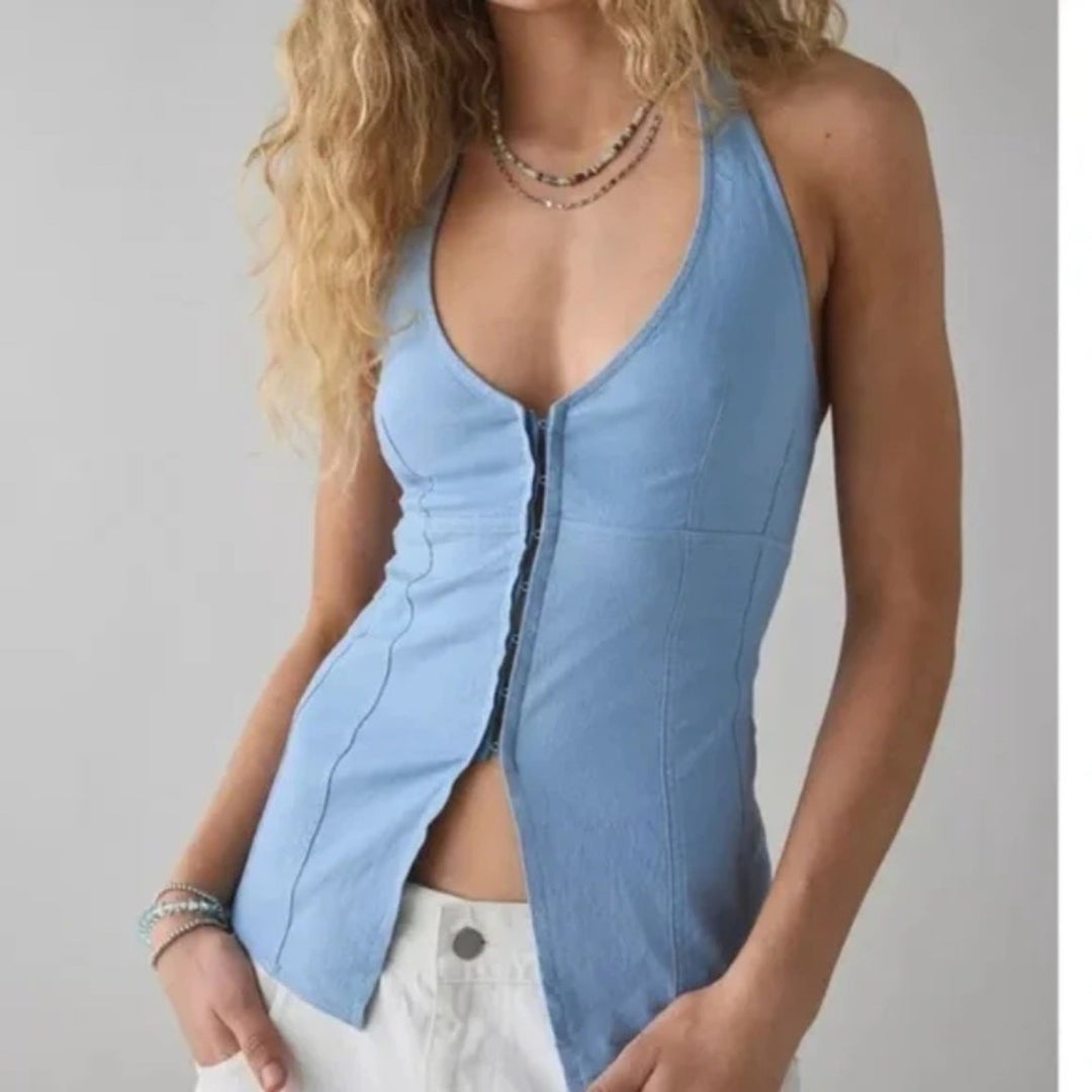 Urban Outfitters UO Sari Seamed Linen-Blend Halter Vest Top Size S