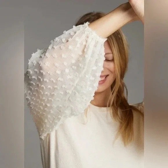 Maeve by Anthropologie Textured Puff Sleeve Top Ivory XXS