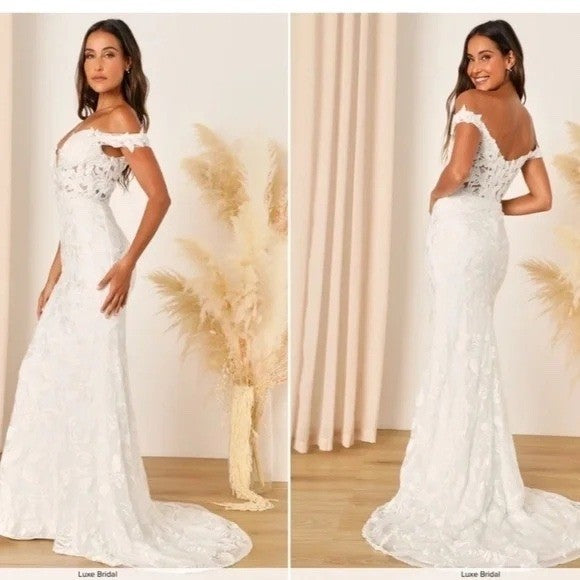 Lulus Precious Romance White Embroidered Off-The-Shoulder Maxi Dress Size 4