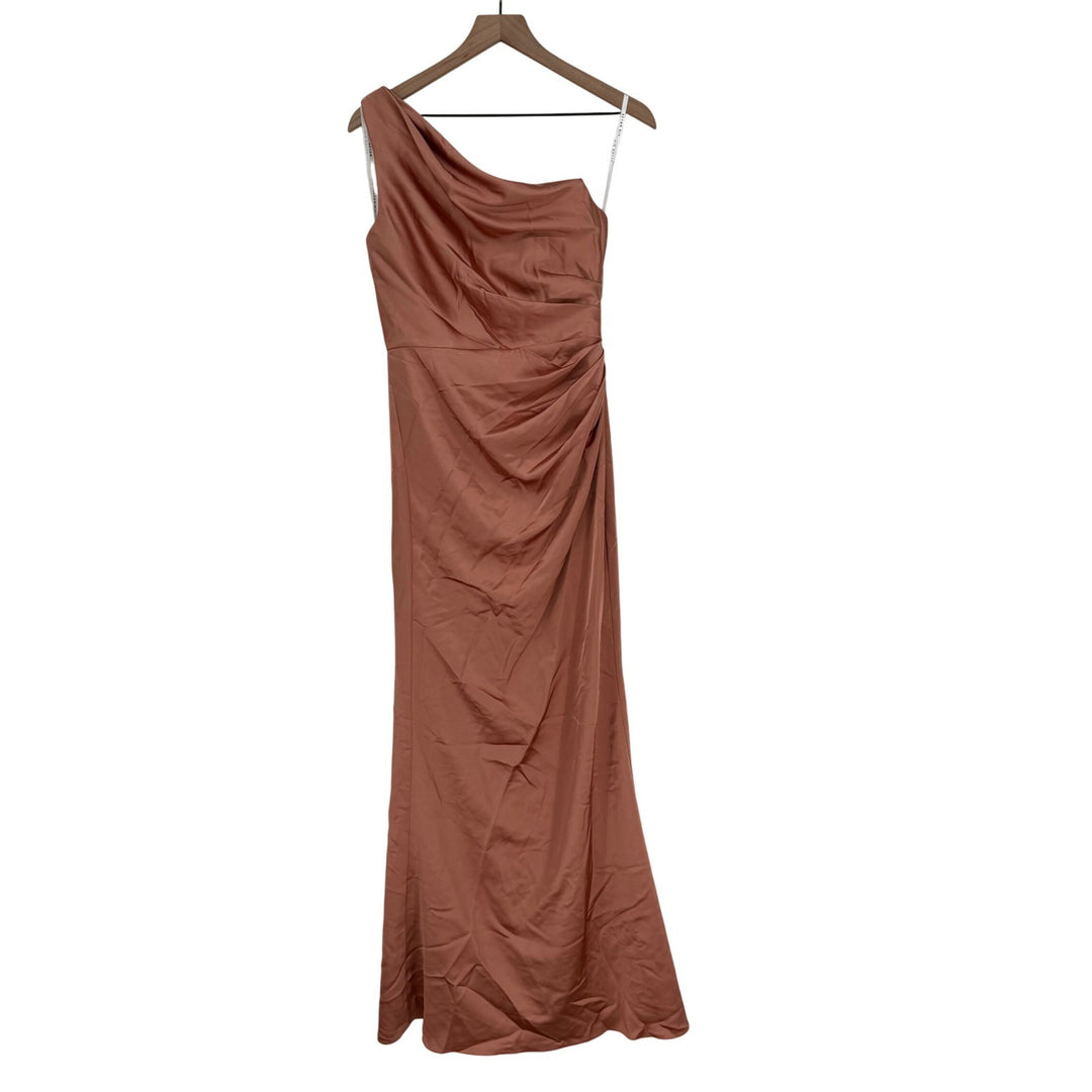 After Six One-Shoulder Cat-ye Neckline Fit And Flare Satin Maxi Dress Size 4