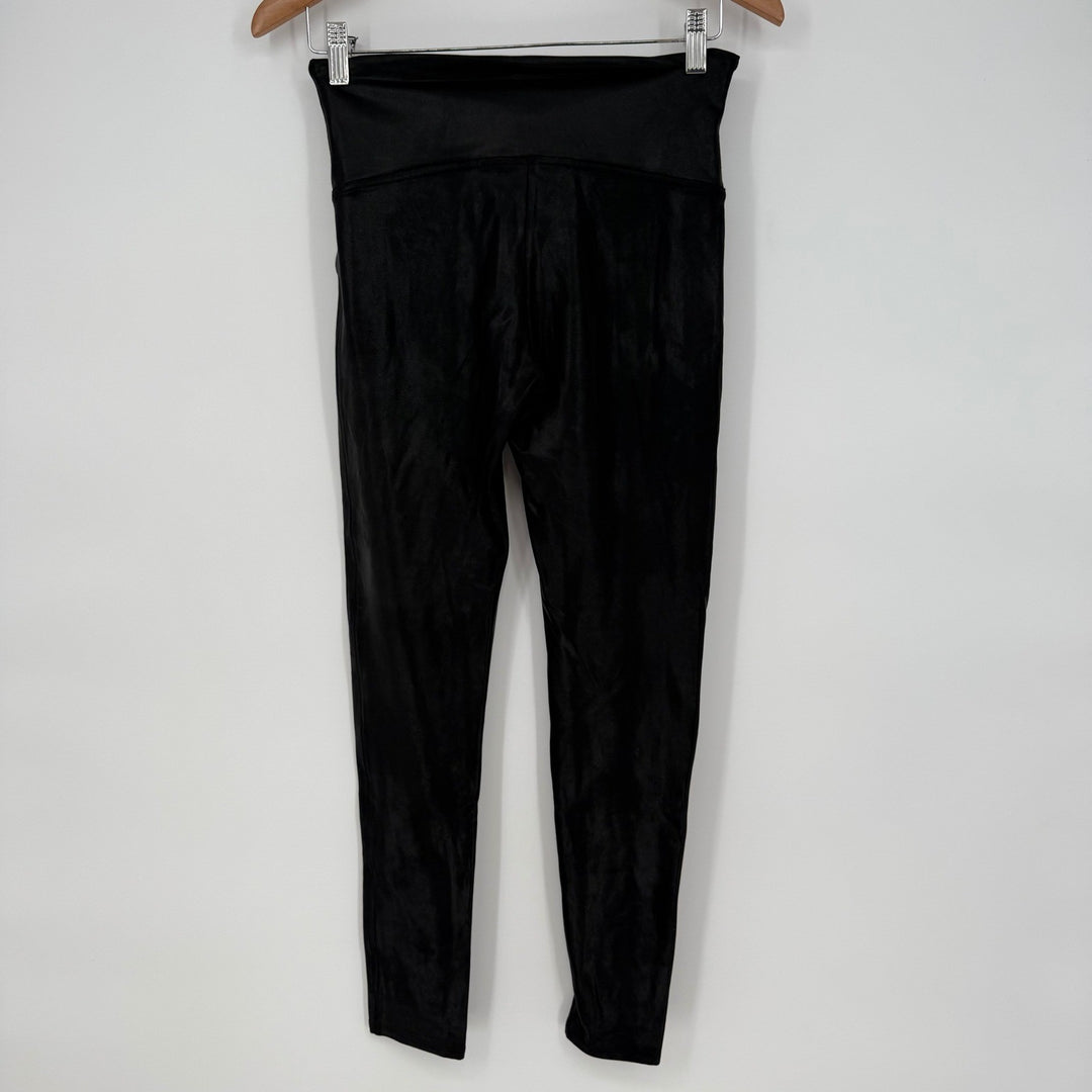SPANX Faux Leather Velvet Leggings Black High Waisted Athleisure Size L