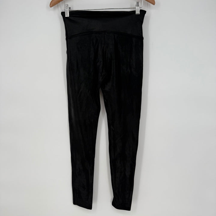 SPANX Faux Leather Velvet Leggings Black High Waisted Athleisure Size L