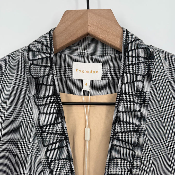 Foxiedox Blazer Jacket Womens 4 Gray Plaid Shawl Lapel Patchwork Lined Business