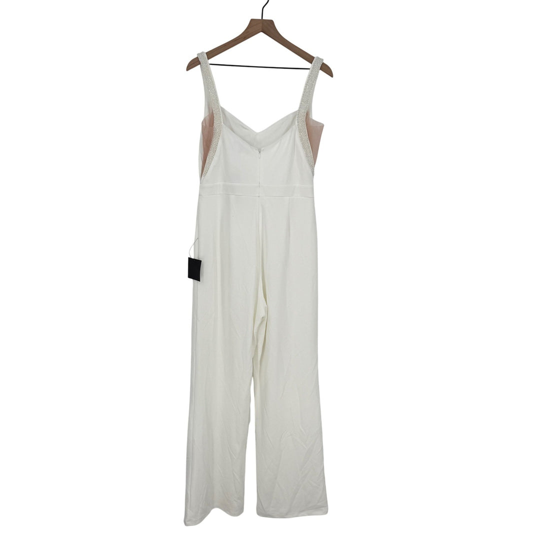 Lulus Love Aglow White Pearl Beaded Sleeveless Straight Leg Jumpsuit Size XL