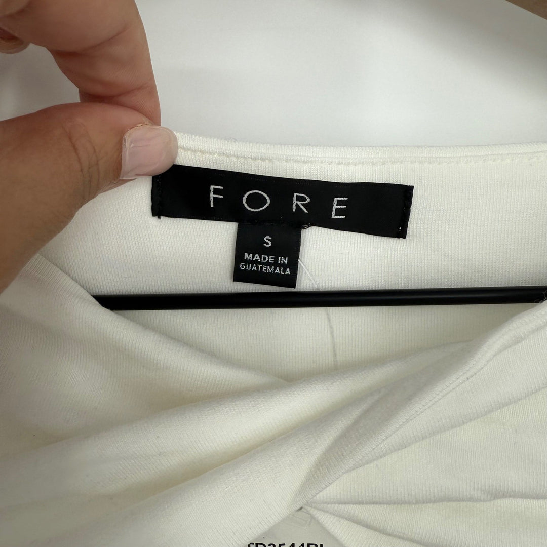 FORE Off White Twist Front Cutout Short Sleeve Crop Top Tee