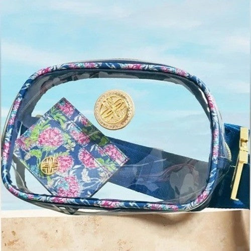 Lilly Pulitzer Clear Belt Bag Pouch Floral Trim Gold Logo & Strap