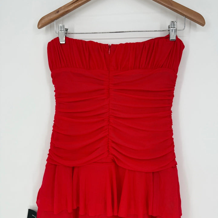 Lulus Exceptional Existence Red Mesh Ruched Tiered Maxi Dress
