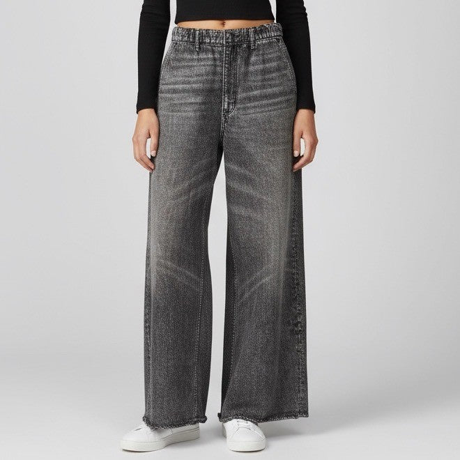 Blank NYC Wide Leg Pants Womens Black Acid Wash Denim High Rise Jeans Size L