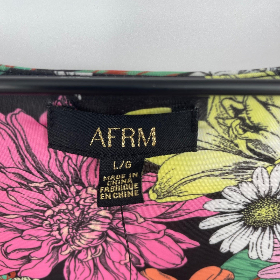 AFRM Floral Ruched Drawstring Maxi Dress Noir Garden L