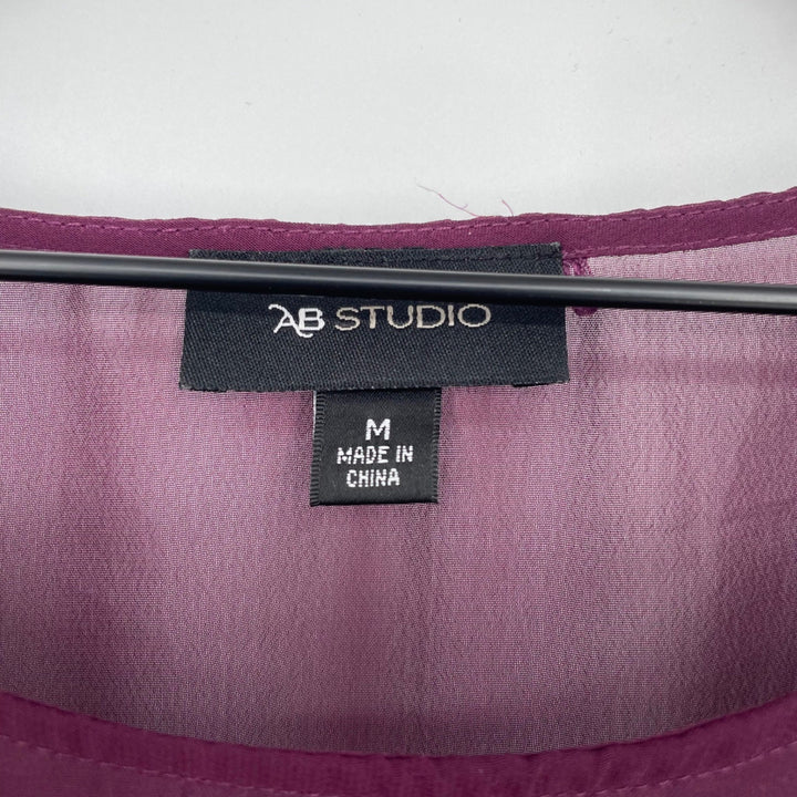 AB Studio Plum Purple Sheer Flutter Sleeve Top Size Medium