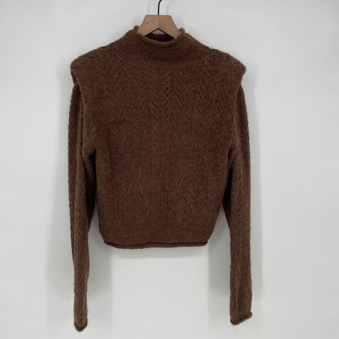 ASTR The Label Brown Chevron Knit Mock Neck Cropped Sweater Size M