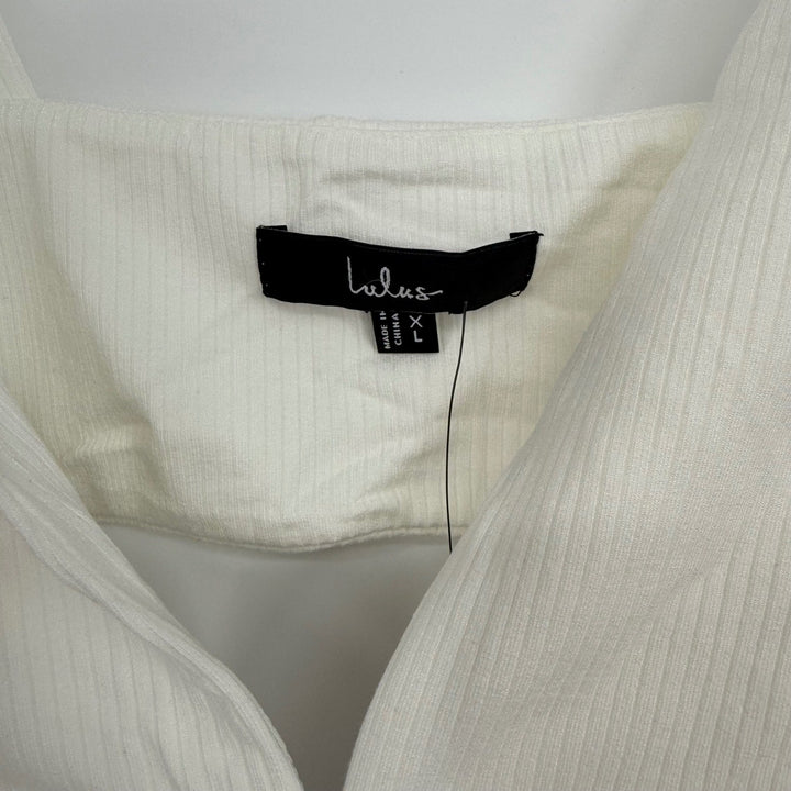 Lulus Divide and Contour White Ribbed Cutout Bodycon Midi Dress Size XL