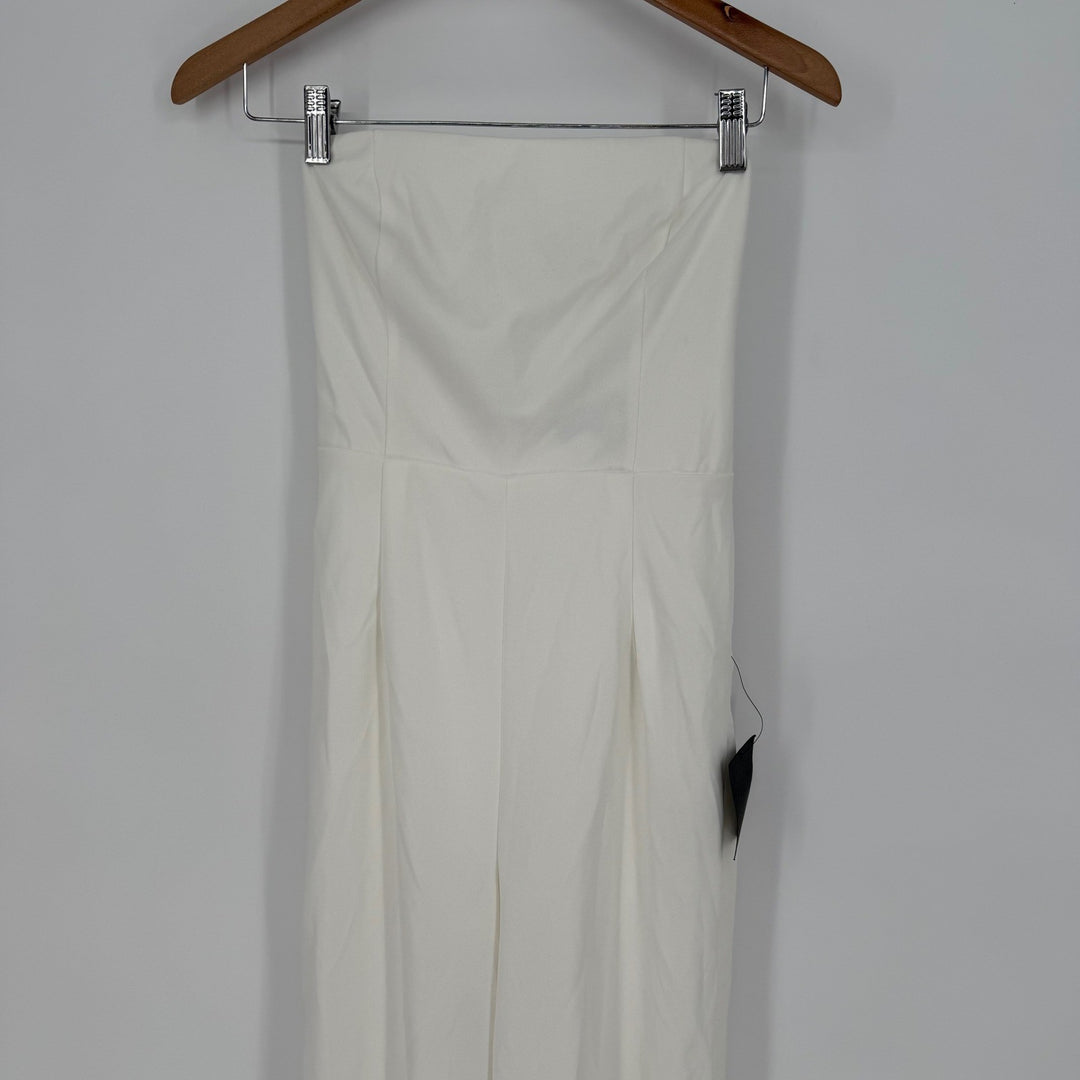 Lulus Marvelous Glow White Strapless Pearl Tie-Back Jumpsuit Size S
