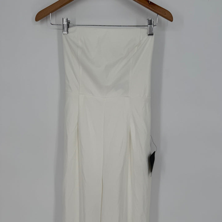 Lulus Marvelous Glow White Strapless Pearl Tie-Back Jumpsuit Size S