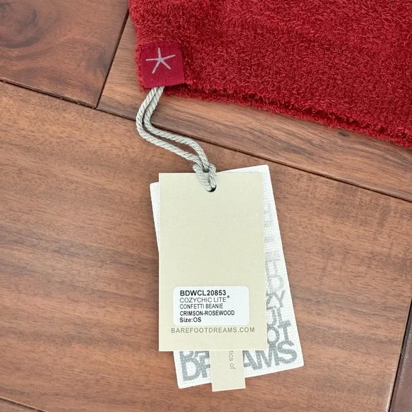 Barefoot Dreams CozyChic Lite Confetti Beanie Hat Women OS Crimson Rosewood Knit