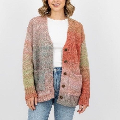 Elan Ombre Tie Dye Knit Cardigan Sweater Size S