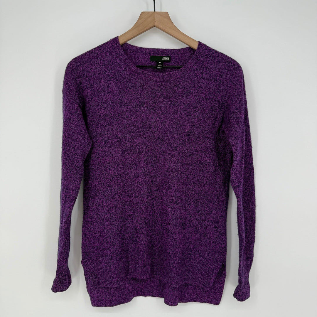 AQUA Cashmere Speckled Purple Crew Neck Sweater Extra Small XS 100% Cashmere