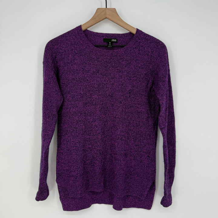 AQUA Cashmere Speckled Purple Crew Neck Sweater Extra Small XS 100% Cashmere