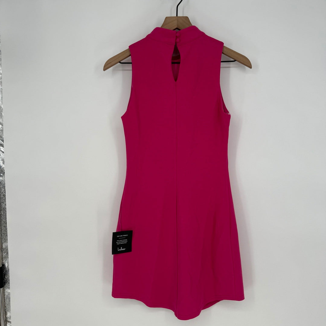 Lulus Eye-Catching Charm Hot Pink Mock Neck Sleeveless Mini Dress Size S