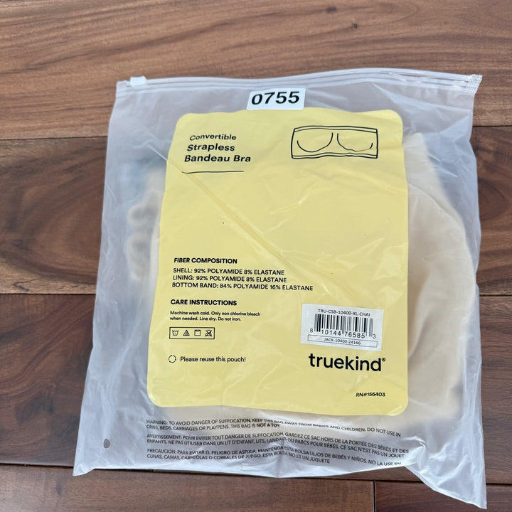 Truekind Convertible Strapless Bandeau Bra Extra Large XL Chai NWT