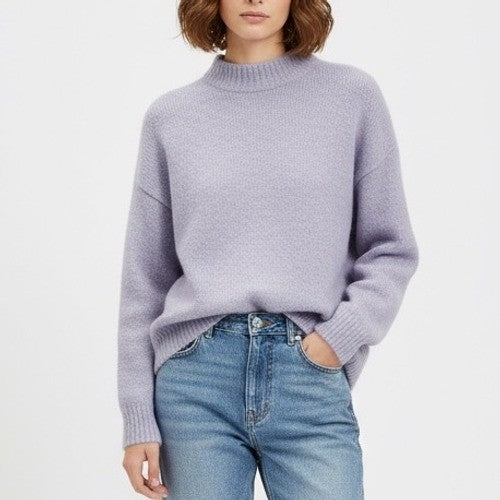 ZARA Mock Neck Ribbed Knit Sweater Lilac Purple Cropped Relaxed Fit Size 6