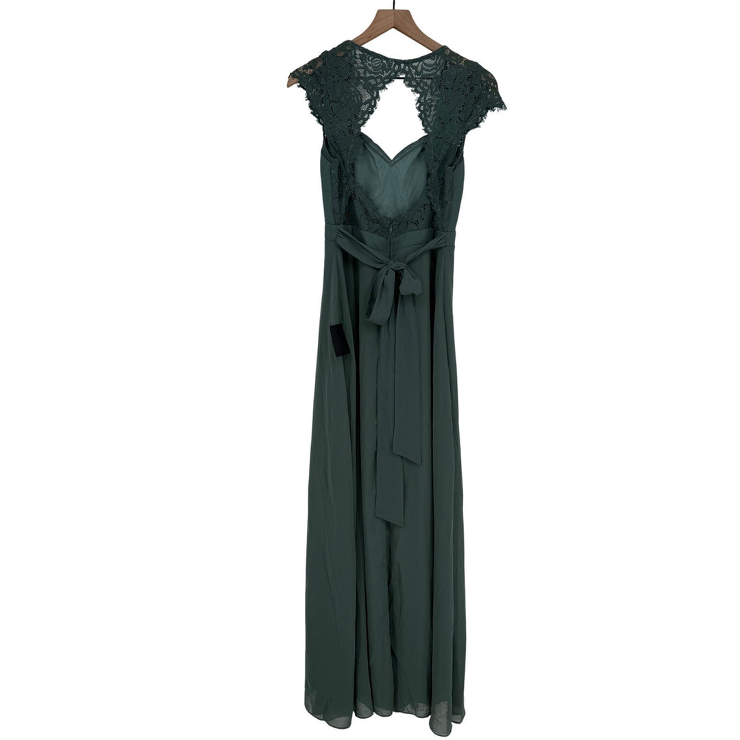 Lulus Momentous Moments Dark Green Lace Blackness Maxi Dress Size M