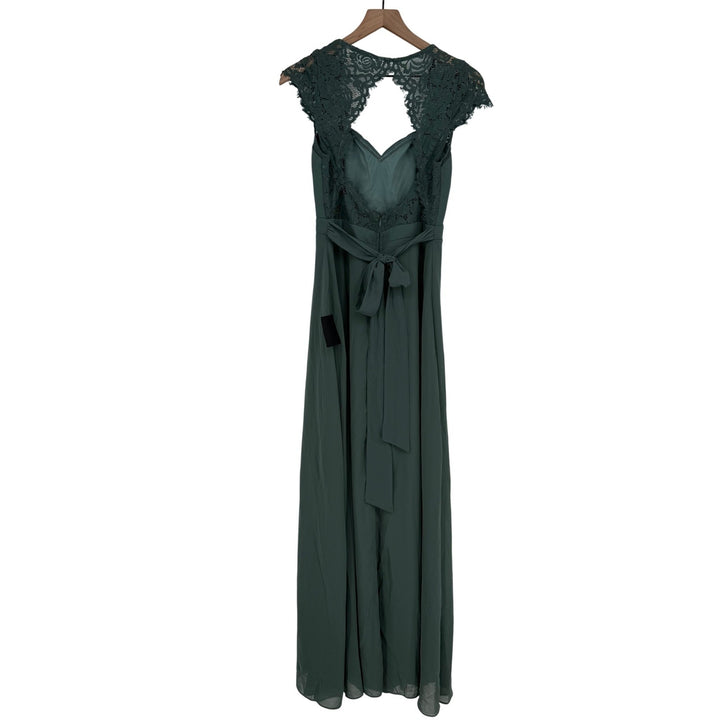 Lulus Momentous Moments Dark Green Lace Blackness Maxi Dress Size M