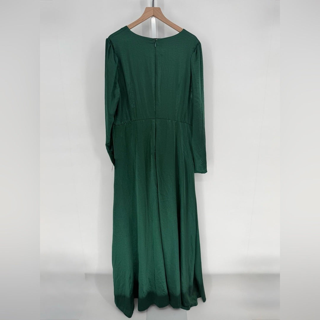 Lulus Endearing Elegance Emerald Green Satin Long Sleeve Maxi Dress Size 3X