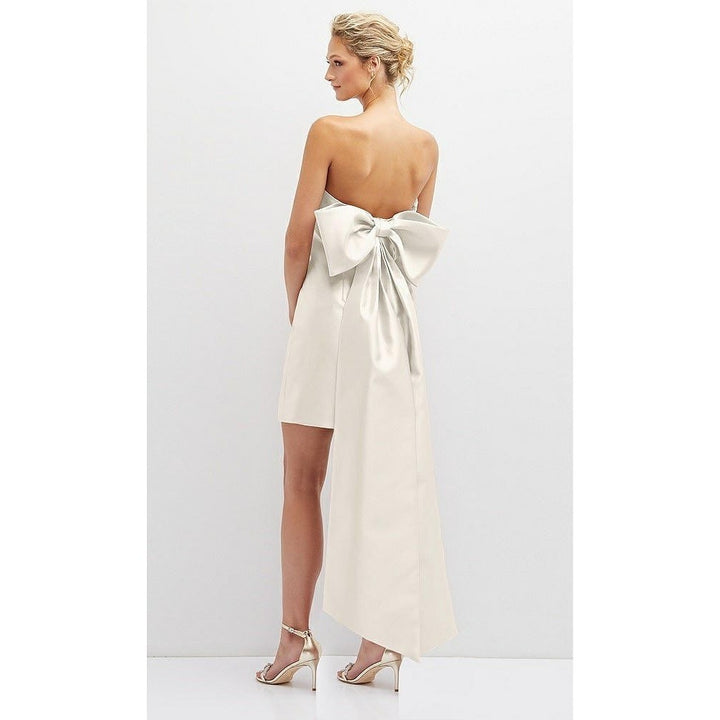 Alfred Sung Strapless Satin Column Mini Dress With Oversized Bow In Ivory Size 4