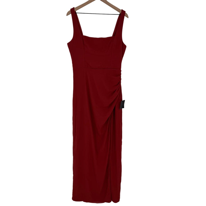 Lulus Rust Red Midi Dress Ruched Bodycon Tank Sleeveless Party Cocktail L