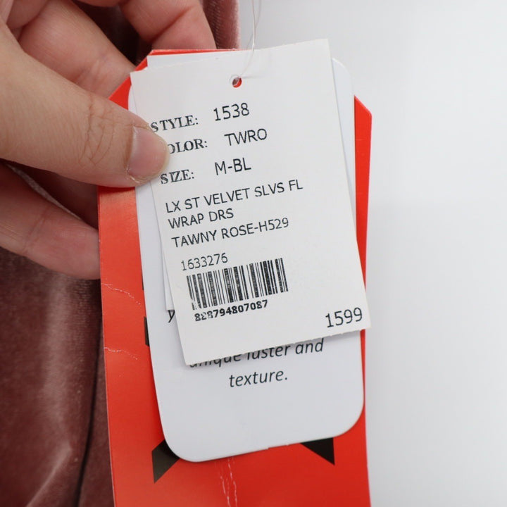 AFTER SIX Velvet Maxi Wrap Dress In Tawny Rose Size M