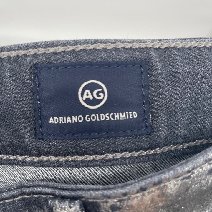 AG Adriano Goldschmied Farrah Skinny Ankle Jeans Metallic Foil Silver Size 27