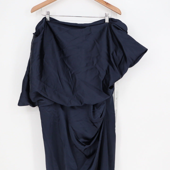 After Six Asymmetrical Off-The-Shoulder Pleated Satin Maxi Dress Size XXL