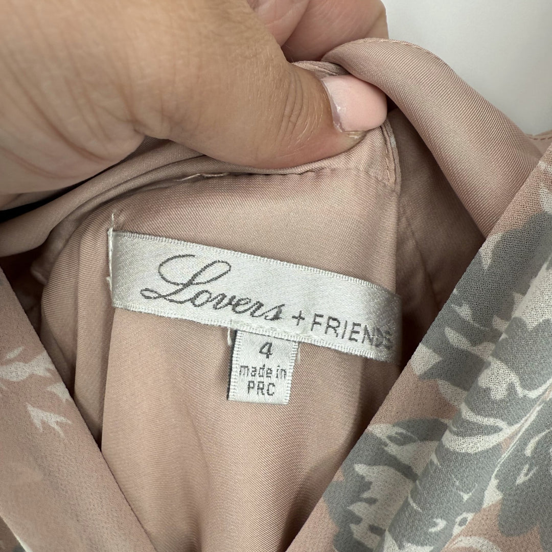 Lovers + Friends Wrap Maxi Dress Womens 4 Beige Floral Plunge Double V Neck