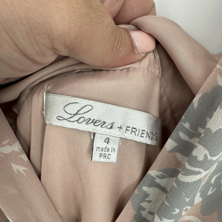 Lovers + Friends Wrap Maxi Dress Womens 4 Beige Floral Plunge Double V Neck