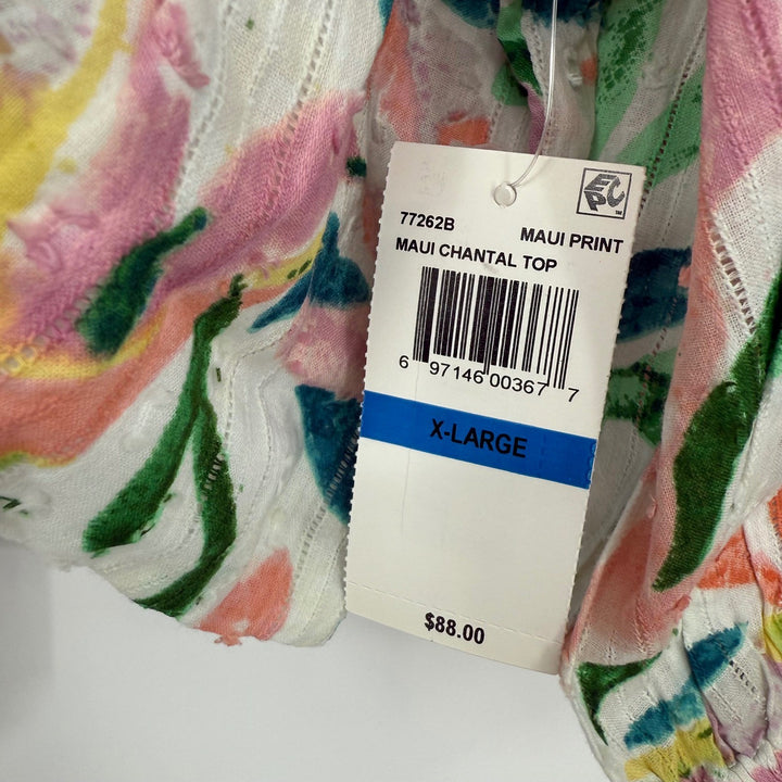 RAHI New Maui Chantal Top Floral Print Tie Back Woven Ring Cropped XL