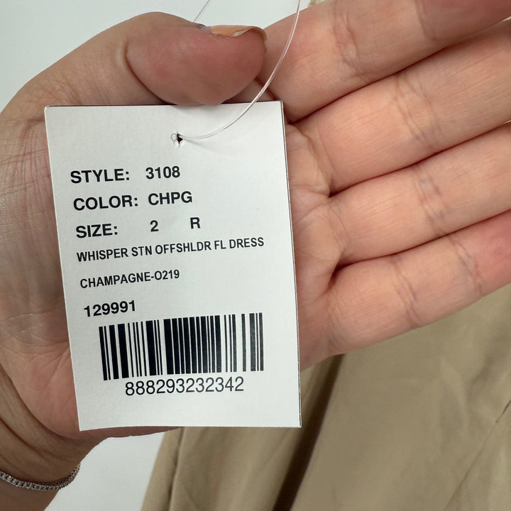 Dessy Collection Off-The-Shoulder Flounce Sleeve Empire Waist Gown With Slit