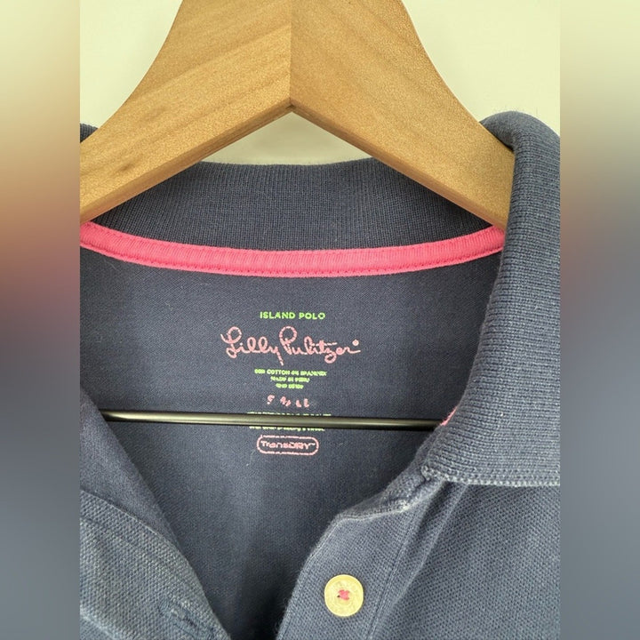 Lilly Pulitzer Short Sleeve Island Polo Shirt Women's S Blue Palm