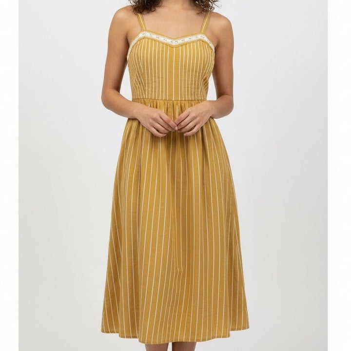 The Great Yellow Striped Smocked Midi Dress Size 3 Cotton Sun Dress