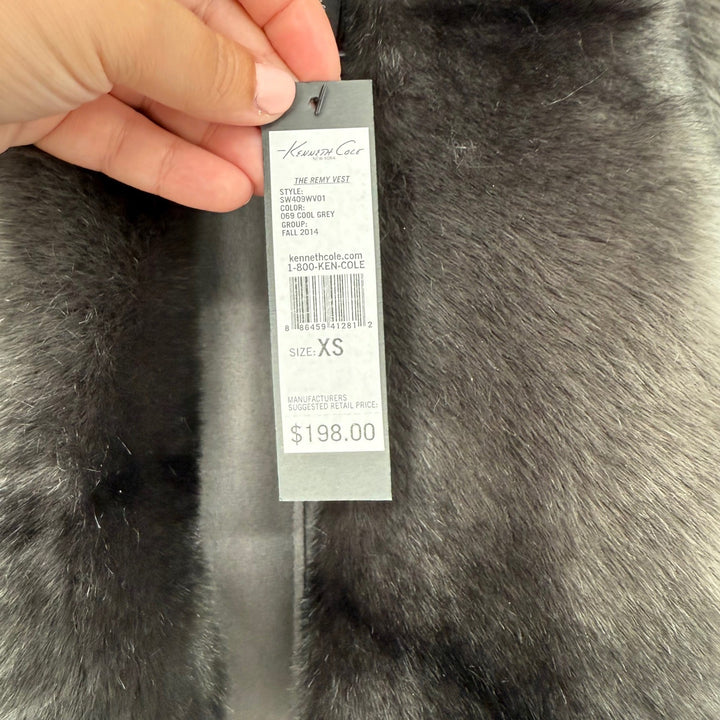 Kenneth Cole The Remy Vest Faux Fur Suede Drape Front Zip Pockets Grey XS