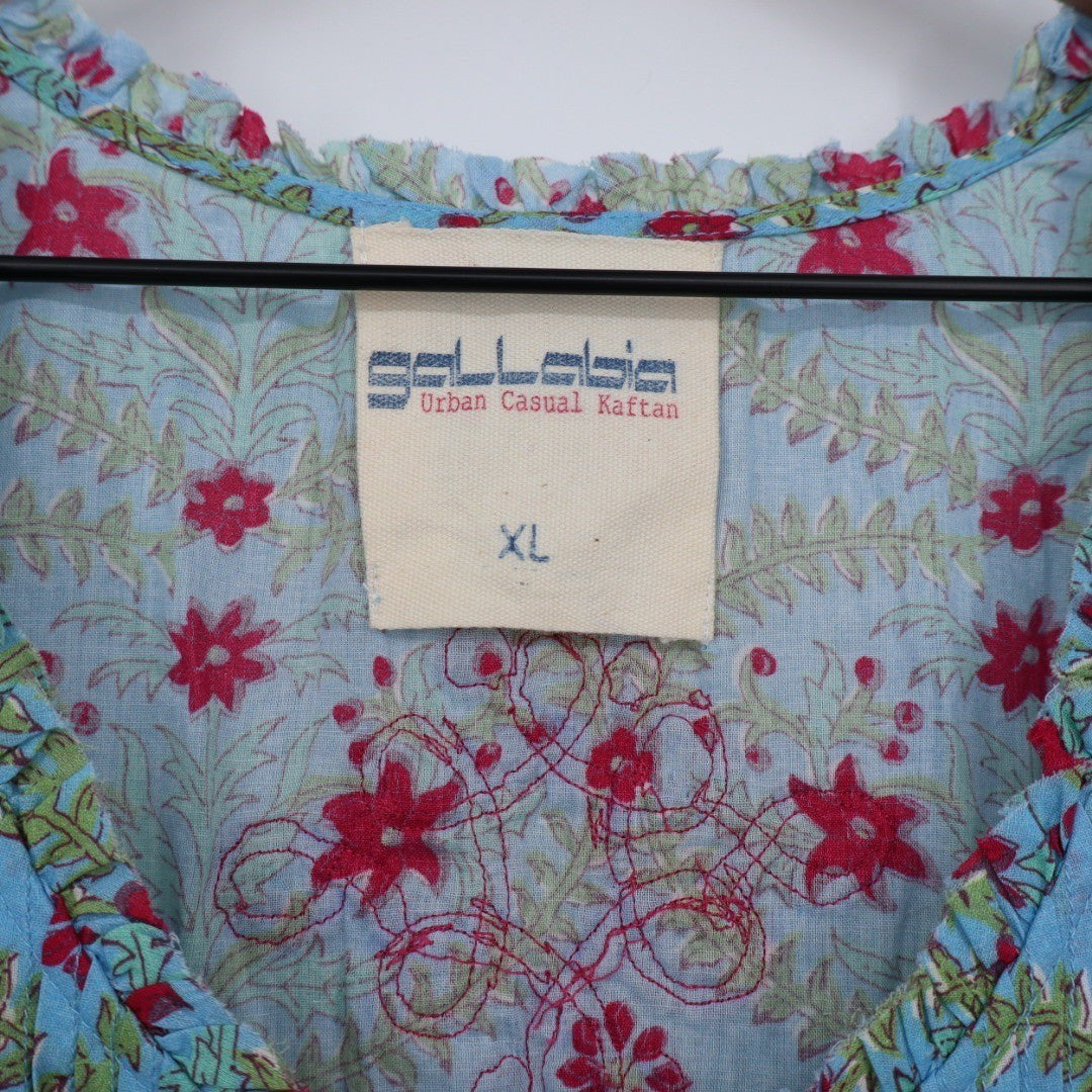 Gallabia Urban Casual Kaftan Dress Blue Red Floral Print XL