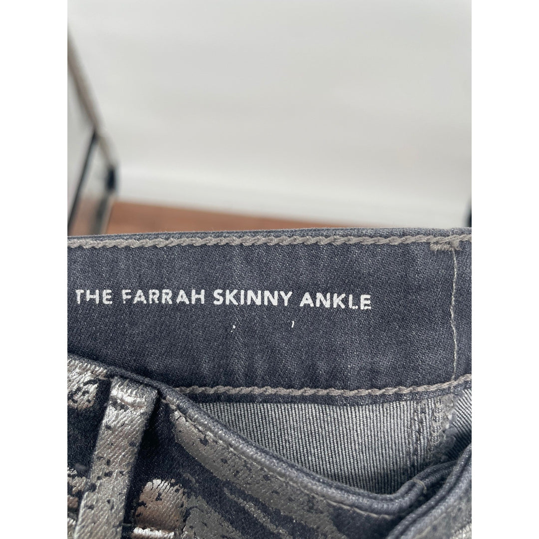 AG Adriano Goldschmied Farrah Skinny Ankle Jeans Metallic Foil Silver Size 27