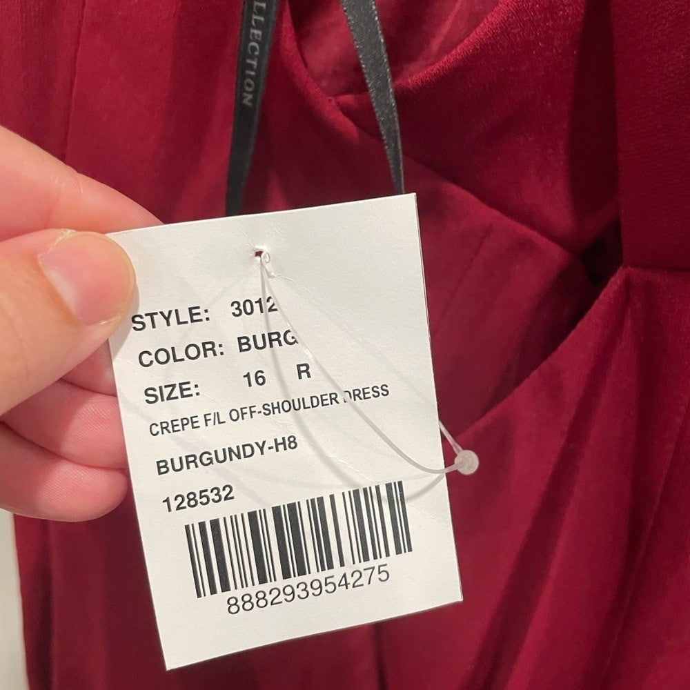 Dessy Collection Off-The-Shoulder Criss Cross Back Trumpet Gown Size 16