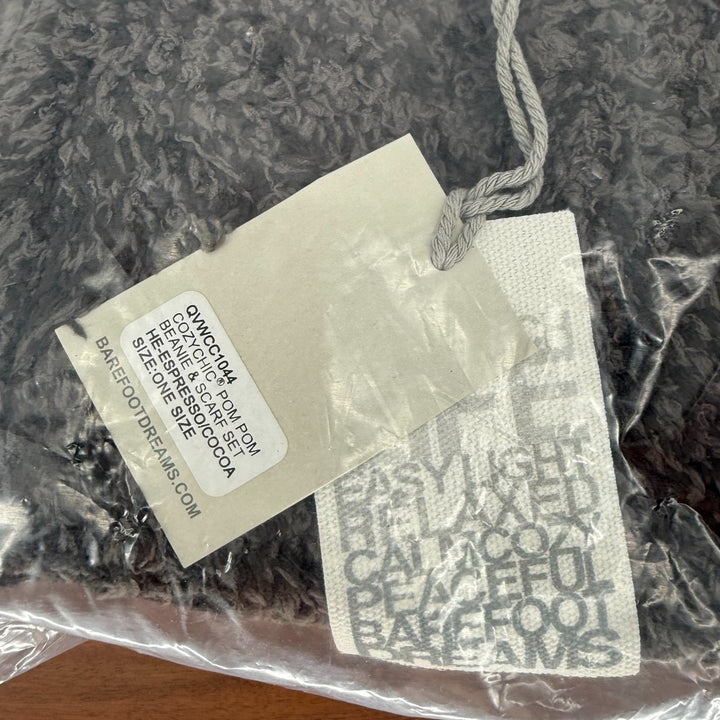 Barefoot Dreams CozyChic Pom Pom Beanie & Scarf Set Women Heather Espresso Cocoa